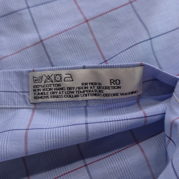 Charles Tyrwhitt Dress Shirt 16.5 36 Non Iron Slim Fit Blue Check Point Collar - Picture 9 of 10